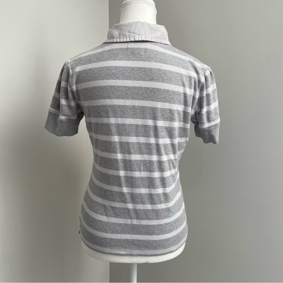 Y2K Tommy Hilfiger Stripe Polo Shirt White and Grey Preppy Size Extra Small - Picture 5 of 9
